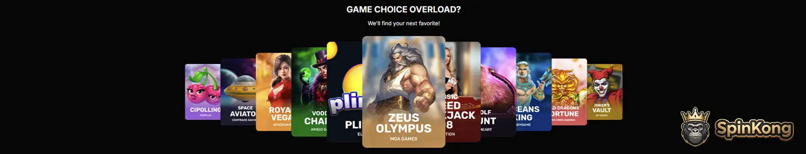 SpinKong Casino slots, live dealer and crash games library