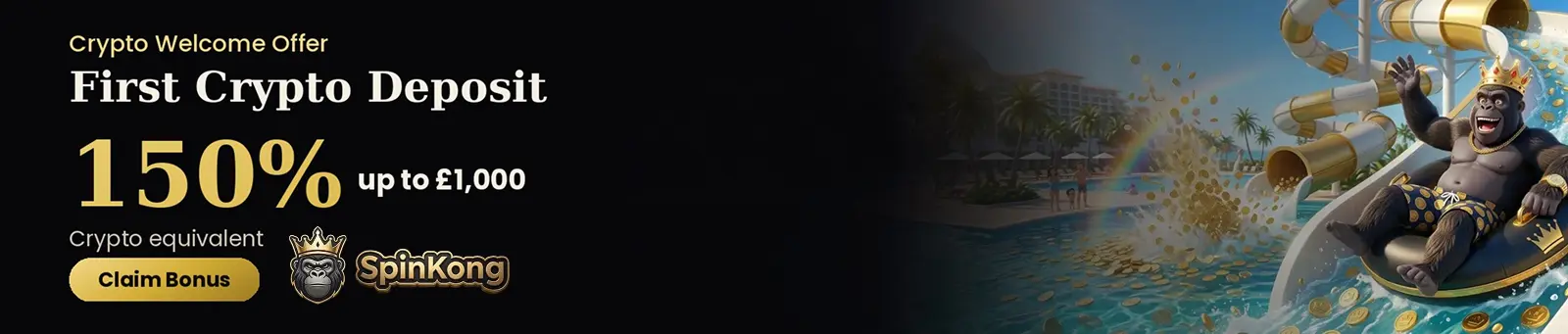SpinKong crypto welcome bonus 150% up to £1,000
